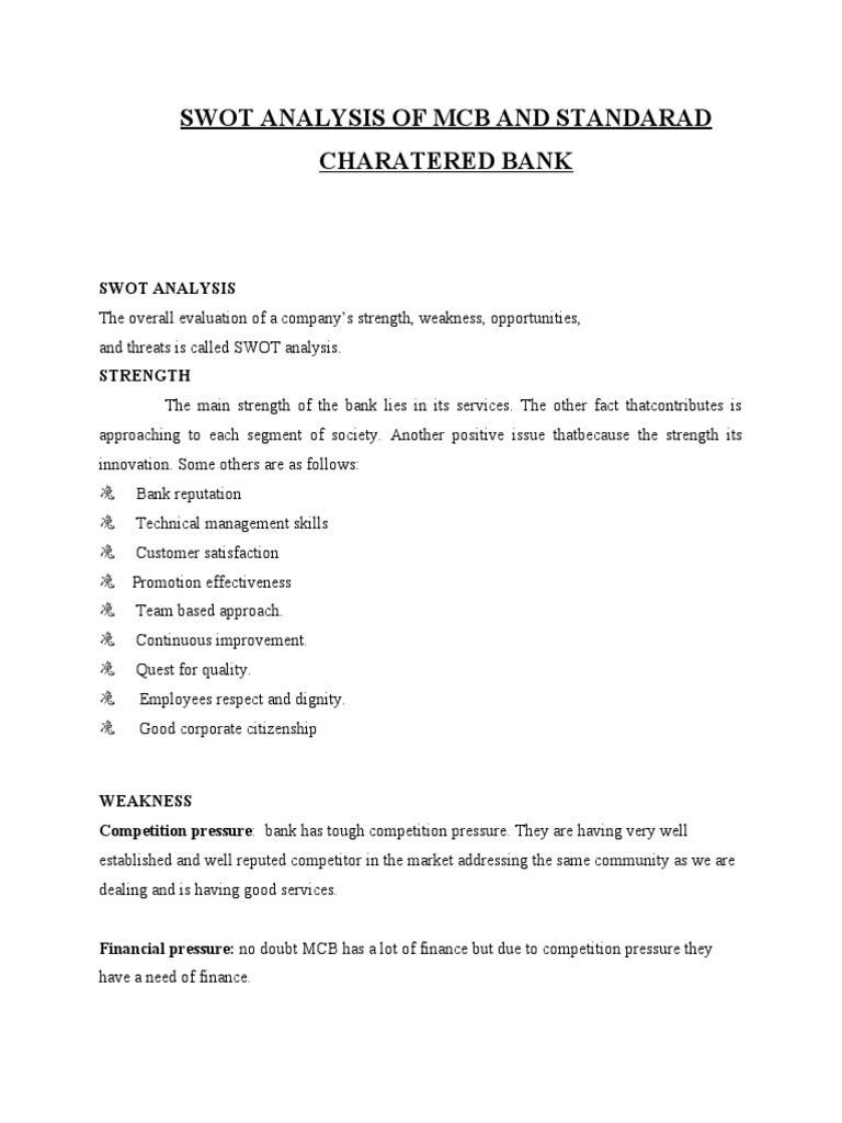 SWOT Analysis of MCB and Standard Chartered | PDF | Swot Analysis ...