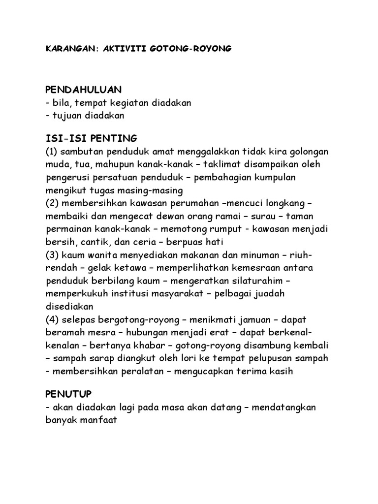 Karangan Gotong Royong Tahun 6 Pdf