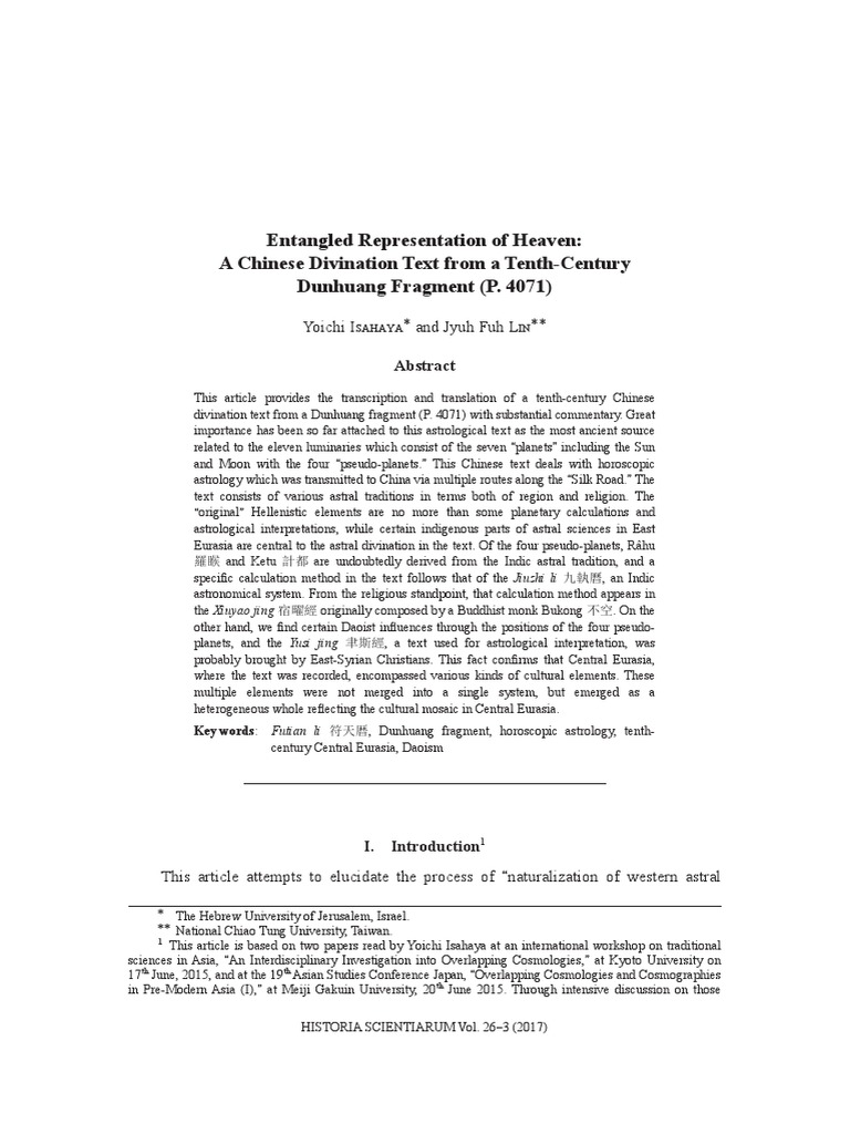 Entangled Representation Of Heaven A Chinese Divination Text From A Tenth Century Dunhuang Fragment Pdf Planets In Astrology Astrological Sign