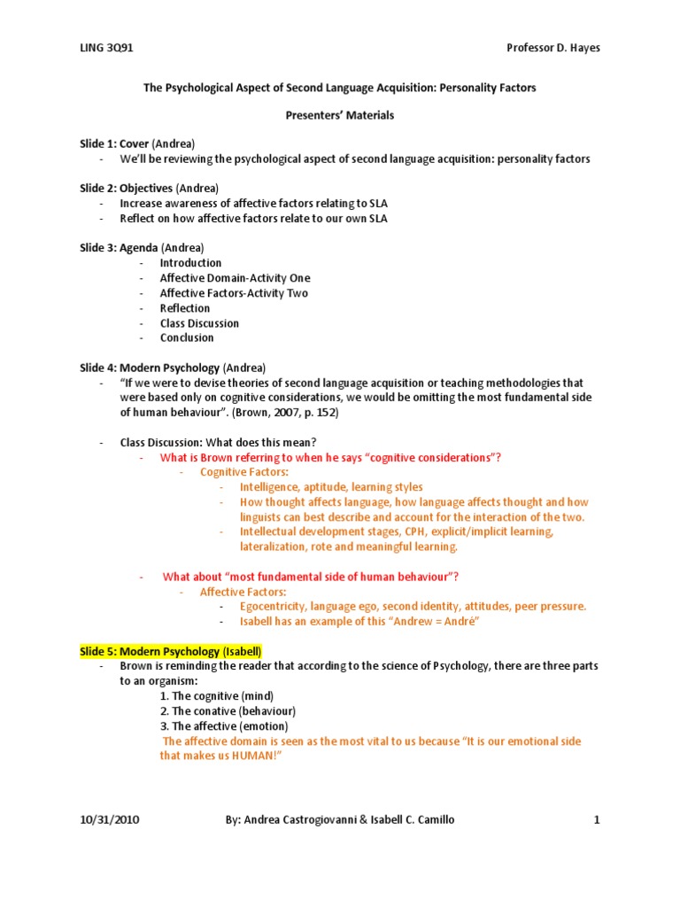 Personality Factors-Psychological Factors of Second Language ...