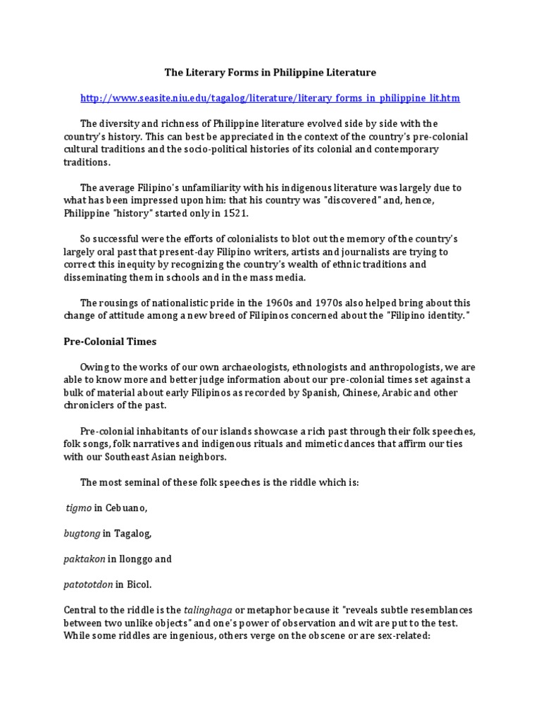 Literary Forms in Philippine Literature Download Free PDF Riddle