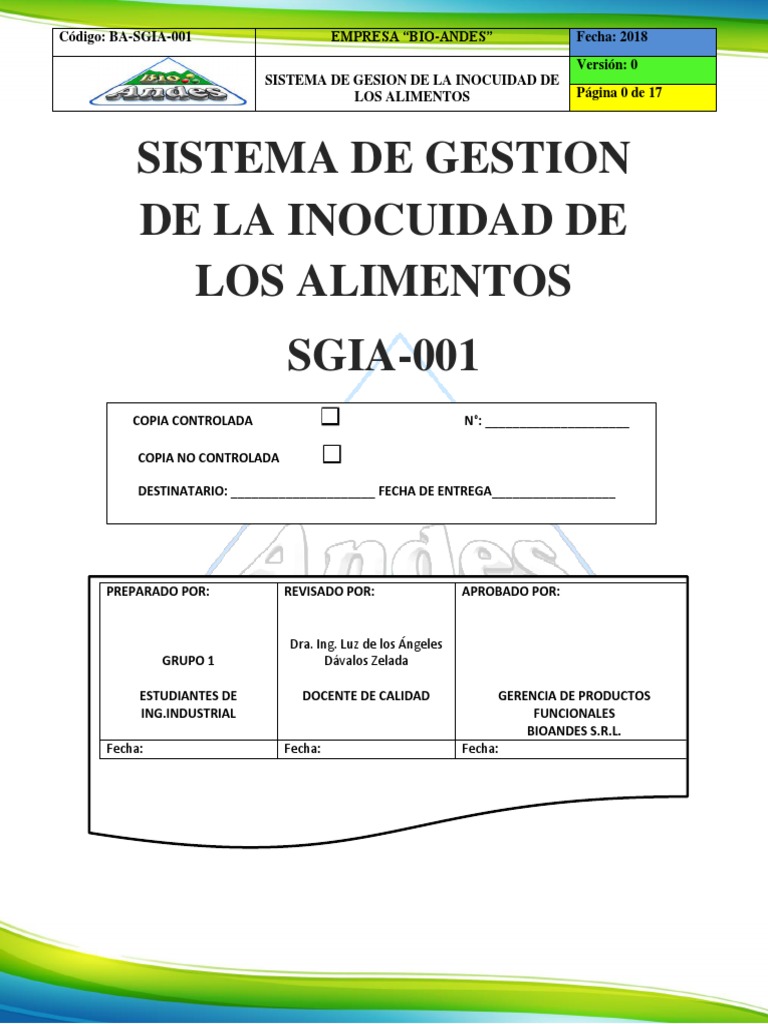 Sistema de Gestión de Inocuidad Alimentaria | PDF | Análisis de Riesgo ...