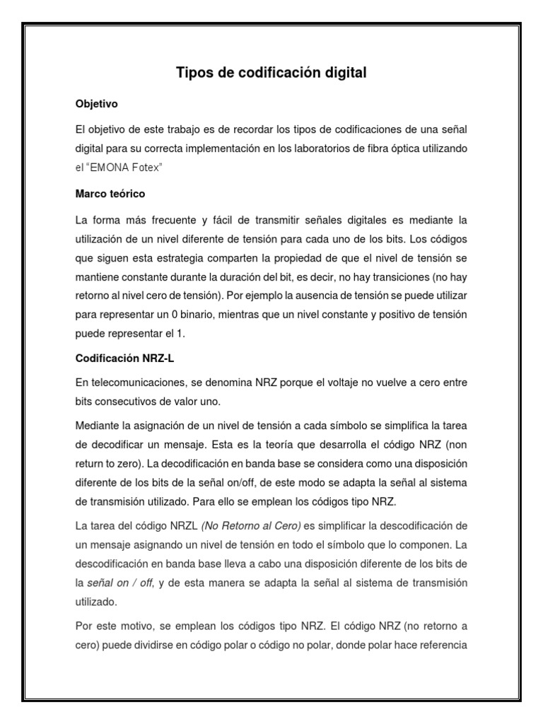 Tipos de Codificación Digital en Telecomunicaciones | PDF ...