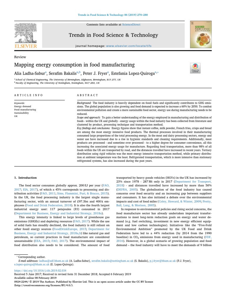 Mapping Energy Consumption in Food Manufacturing | PDF | Life Cycle ...