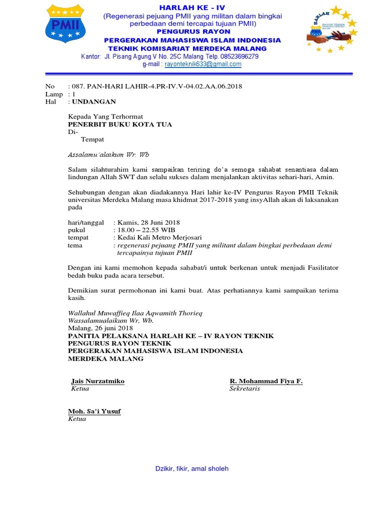 Contoh Surat Undangan Bedah Buku