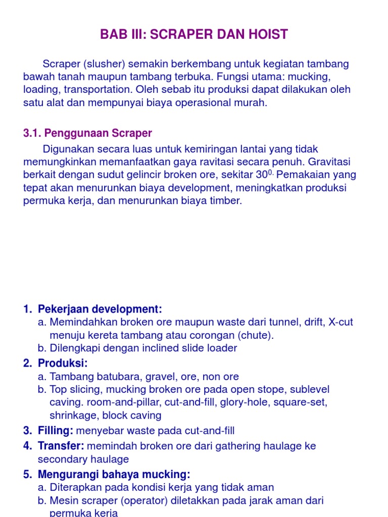 MENGOPTIMALKAN PENGGUNAAN SCRAPER DAN HOIST DALAM PERTAMBANGAN BAWAH ...