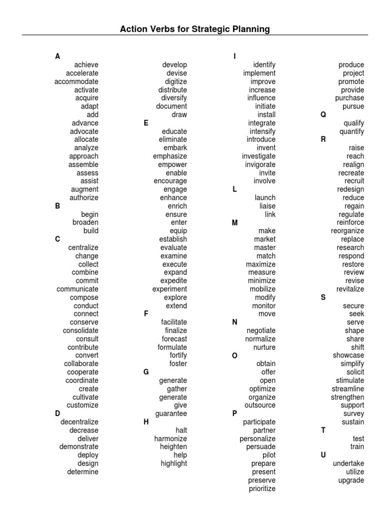 Action Verbs for Strategic Planning | Strategic Planning | Economies