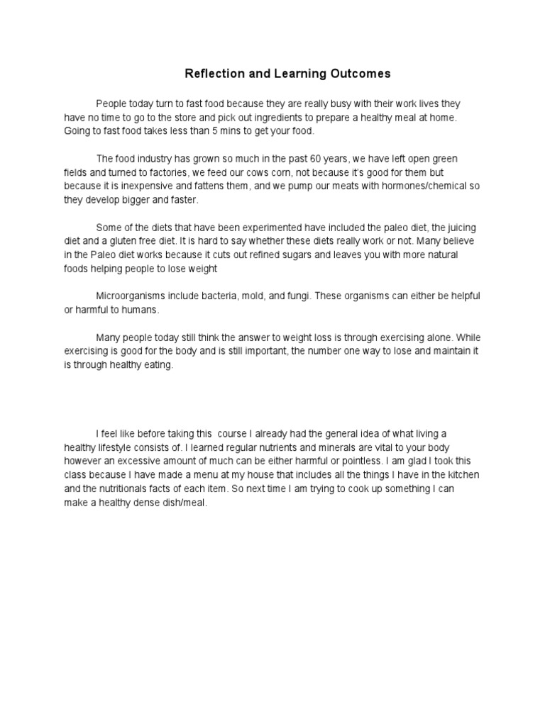 Reflection Learning Outcome Pdf