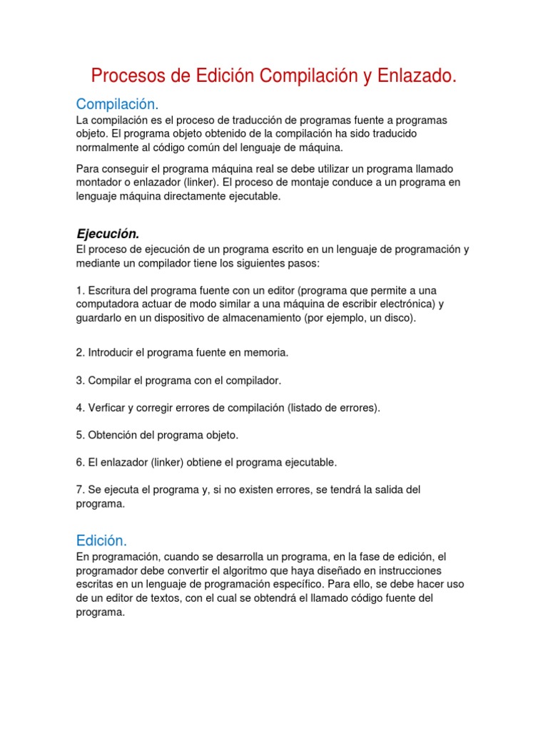 Proceso de Compilación y Enlazado en Programación | PDF | Compilador ...