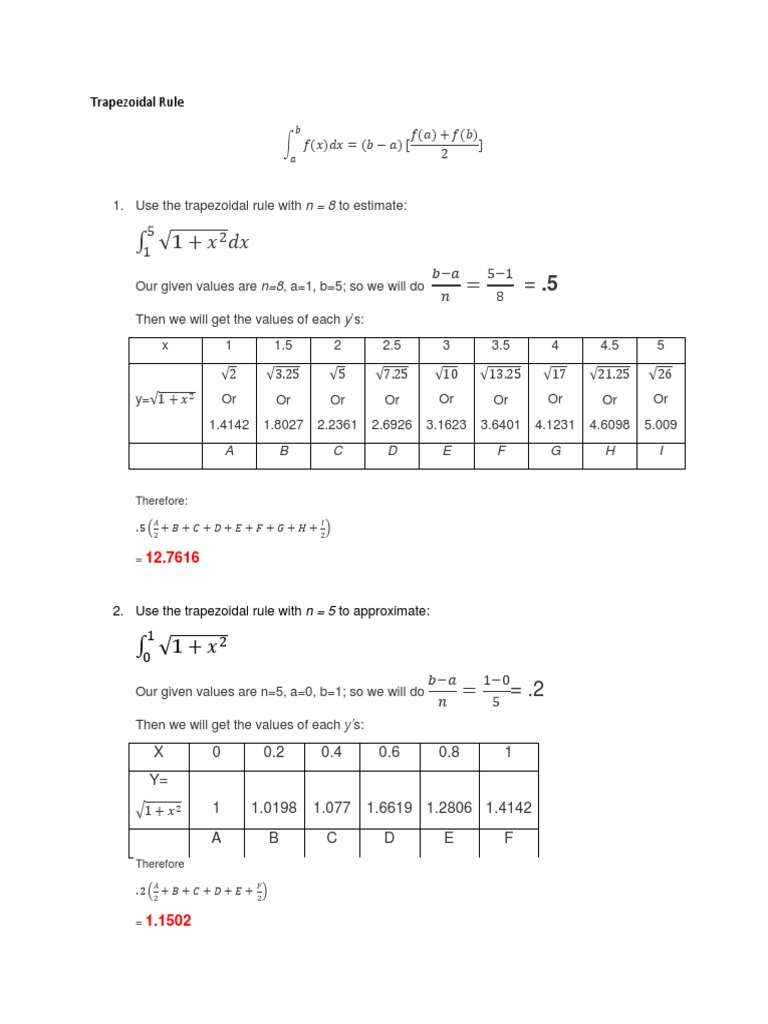 Trapezoidal Rule | PDF | Integral | Algorithms