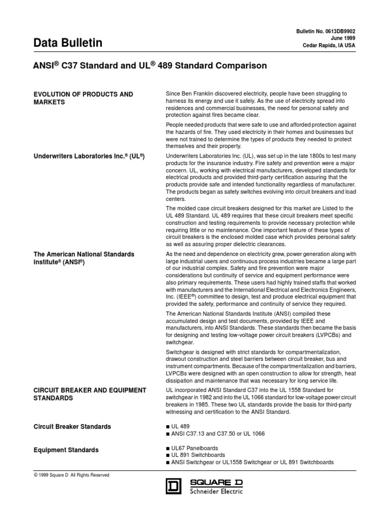 Data Bulletin: Ansi C37 Standard and UL 489 Standard Comparison | PDF ...