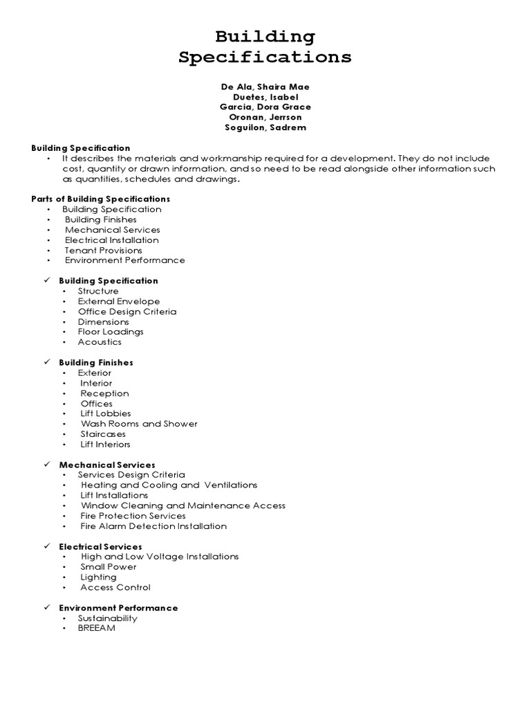 Building Specifications PDF Building Code Specification