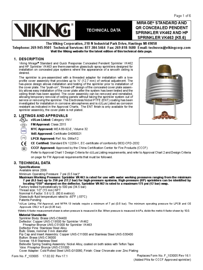 VK462 VK463 en | PDF | Fire Sprinkler System | Materials