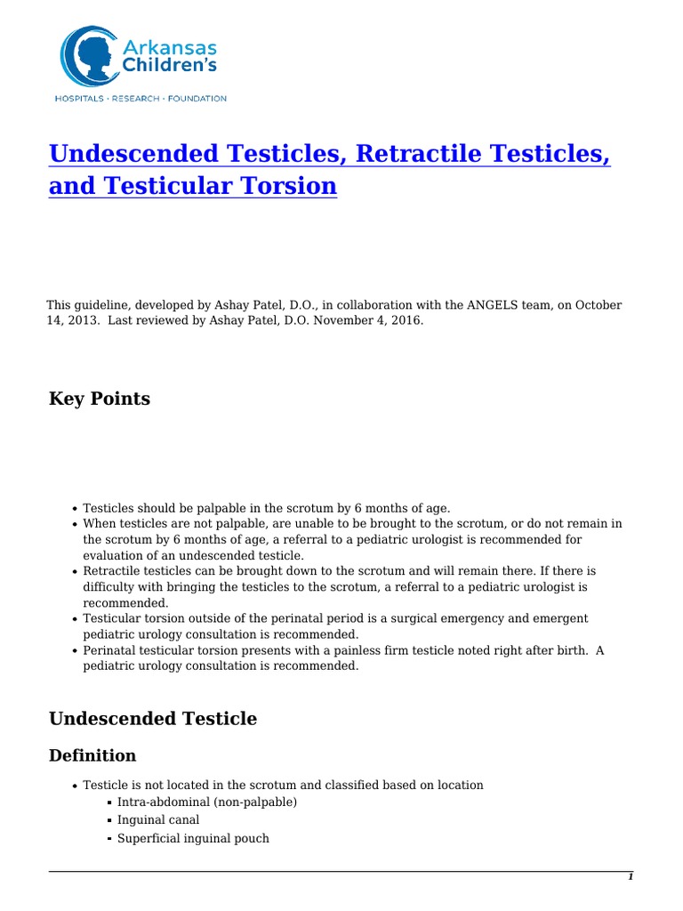 Undescended Testicles, Retractile Testicles, and Testicular Torsion