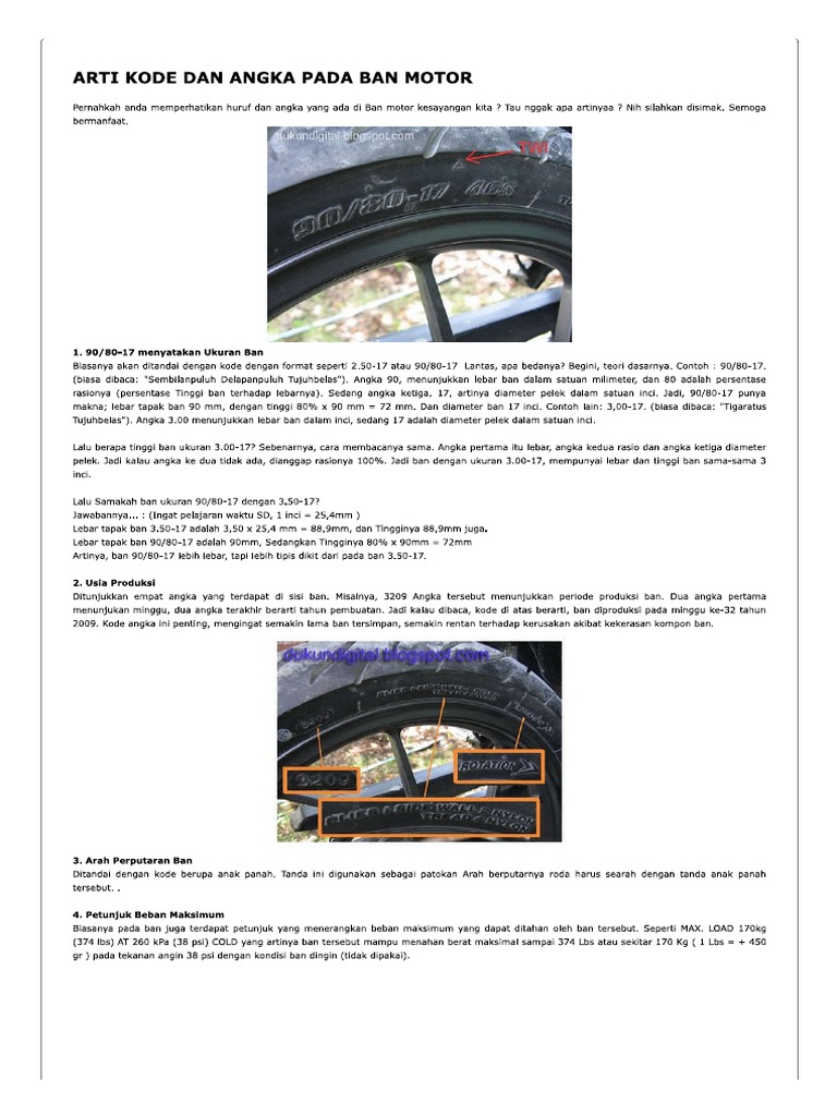 Arti Kode Dan Angka Pada Ban Motor | PDF