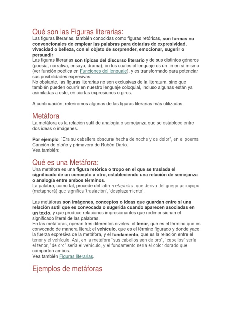 Que Son Las Figuras Literarias Docx Metafora Poesia