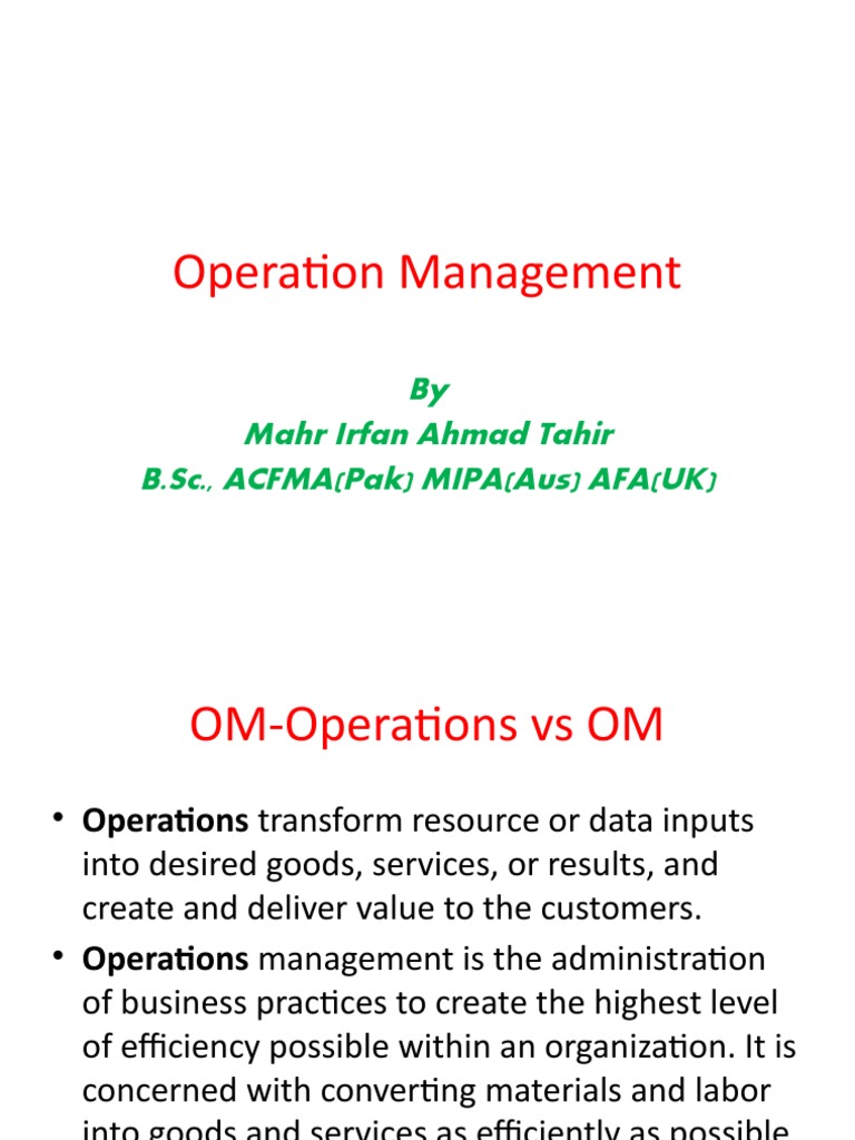 Operations Management Overview | PDF | Operations Management | Business ...