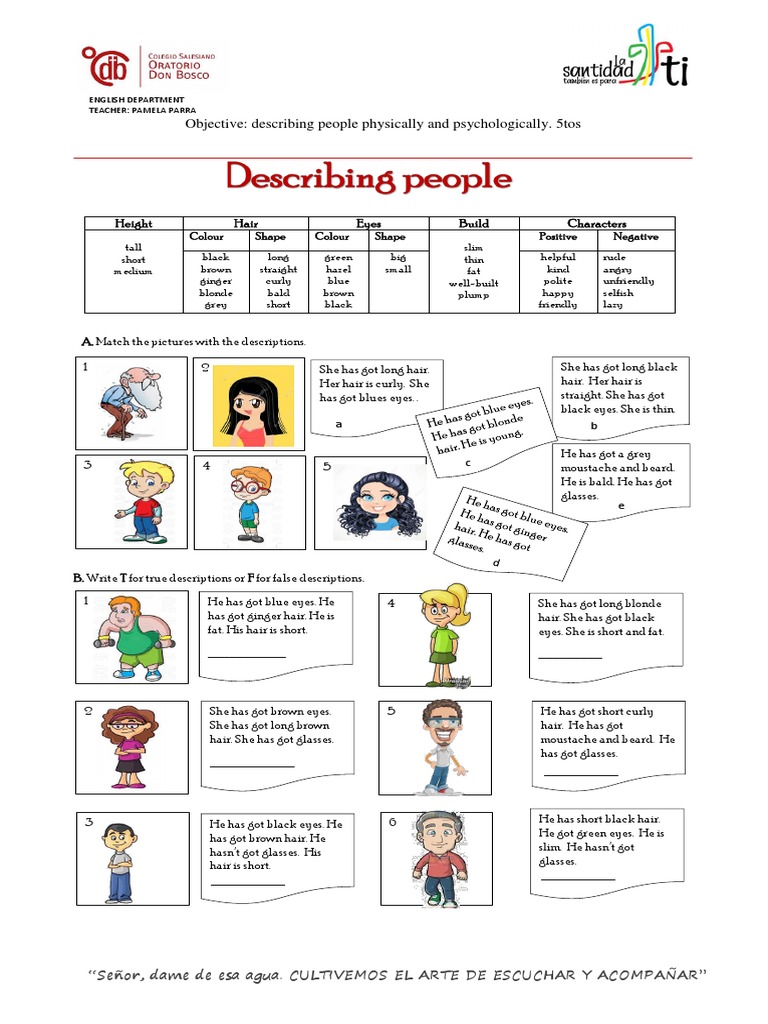 Describing People: Worksheets & Exercises | PDF | Human Body ...