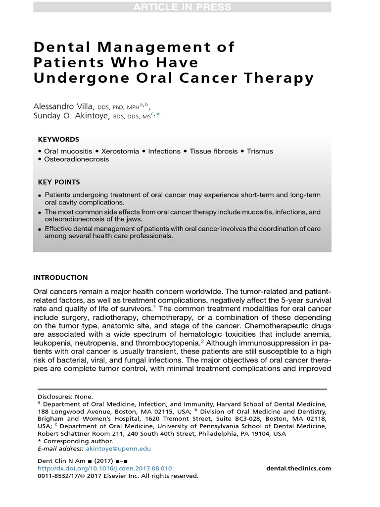 Dental Management of Patients Who Have Undergone Oral Cancer Therapy