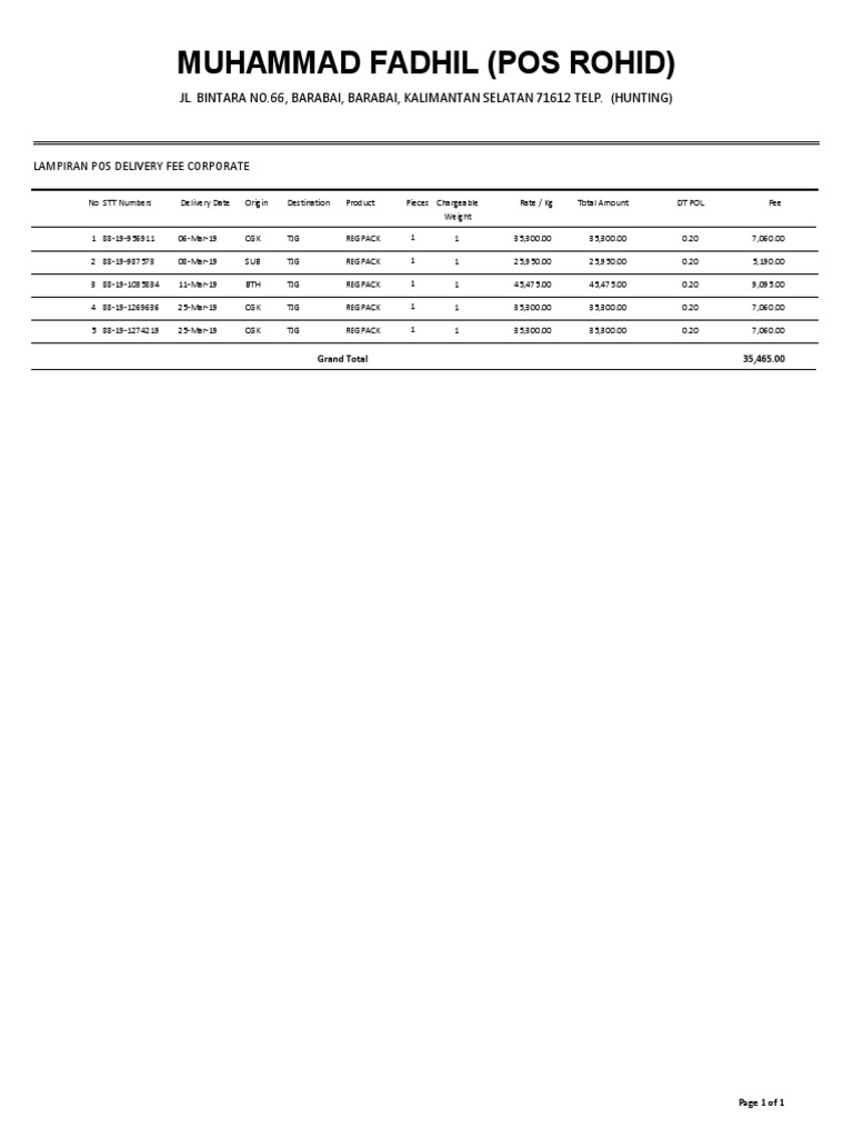 Delivery Fee Summary for REGPACK | PDF