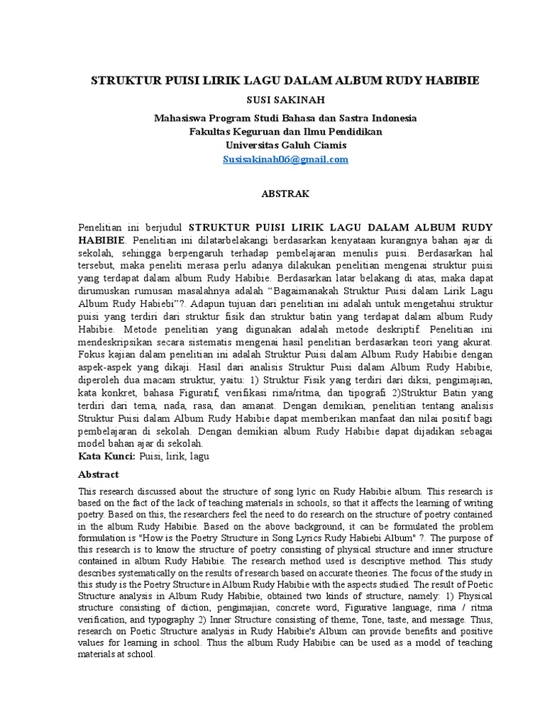 Struktur Puisi Lirik Lagu Dalam Album Rudy Habibie Pdf