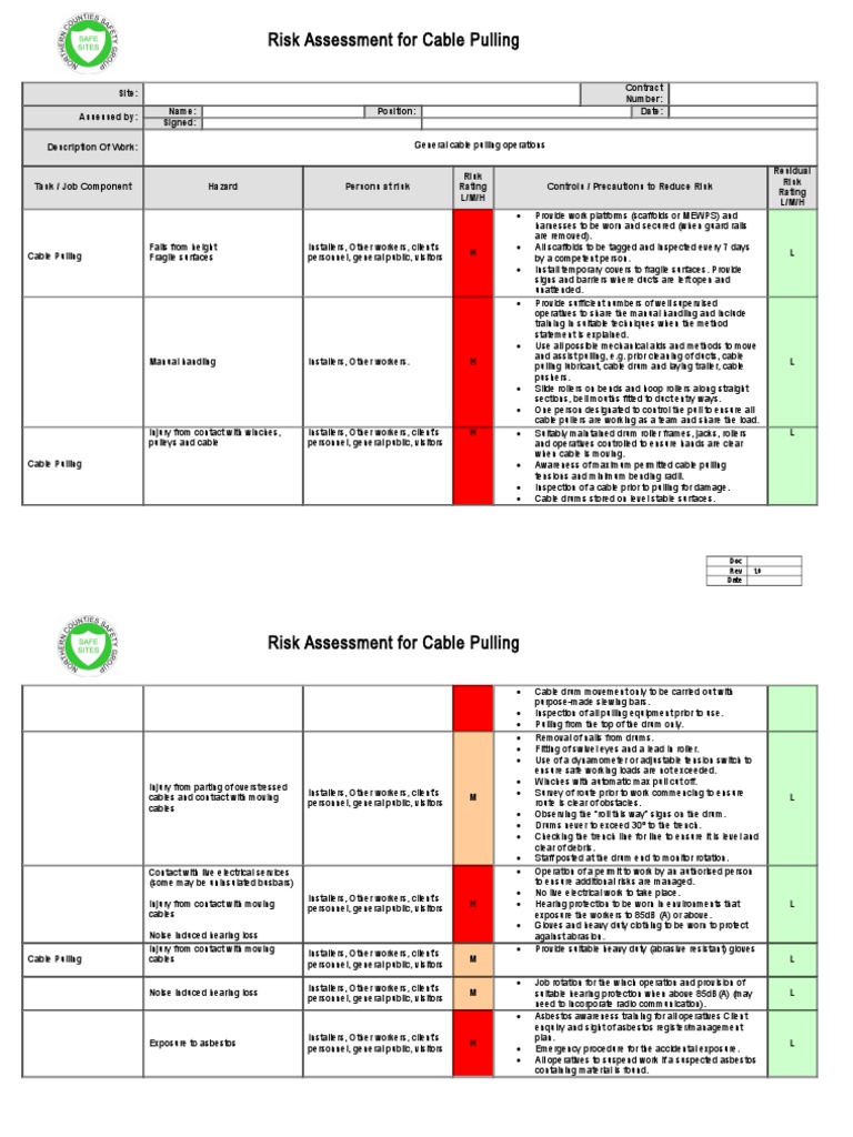 Cable Pulling PDF Hazards Risk Assessment