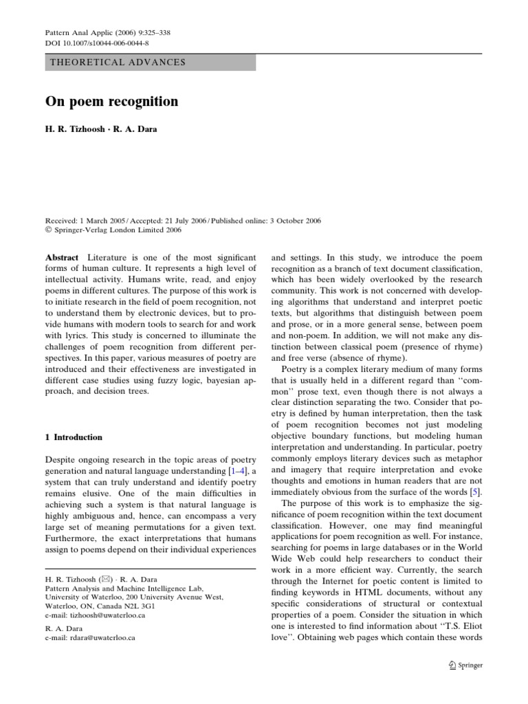 Pattern Analysis Poem Recogfbfj | PDF | Metre (Poetry) | Poetry