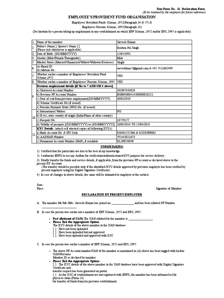 New Form No. 11 Declaration Guide | PDF | Government | Business