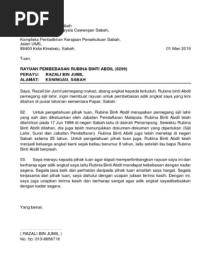 Senarai Surat Permohonan Rayuan Kepada Imigresen Pekerja Asing Yang Ditahan