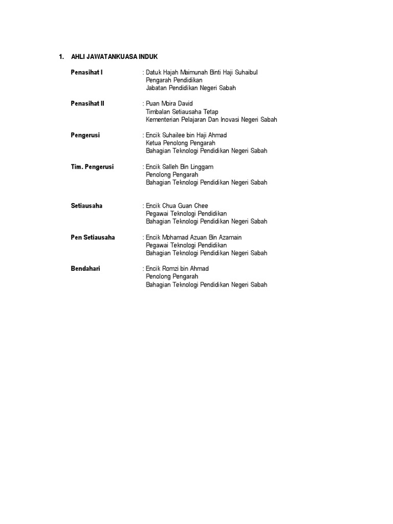 Ahli Jawatankuasa Induk  PDF
