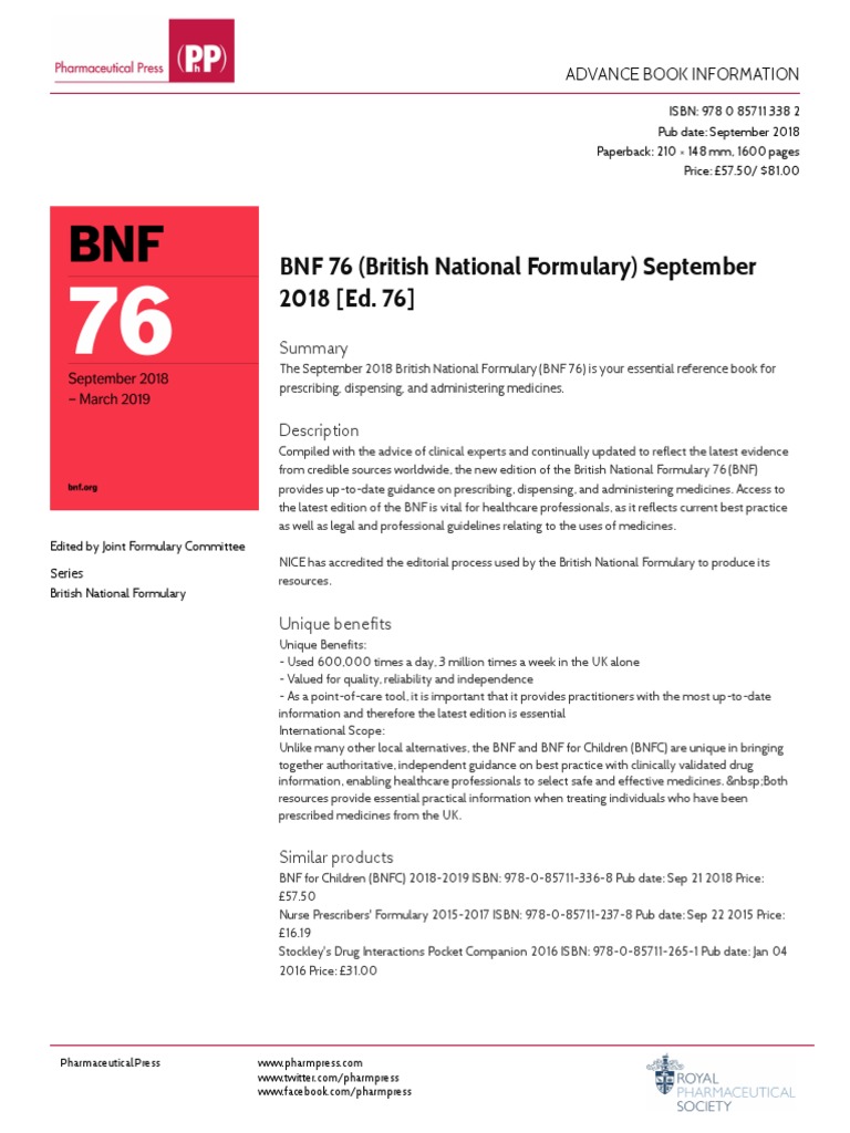 BNF 76 (British National Formulary) September 2018 [Ed. 76] Advance
