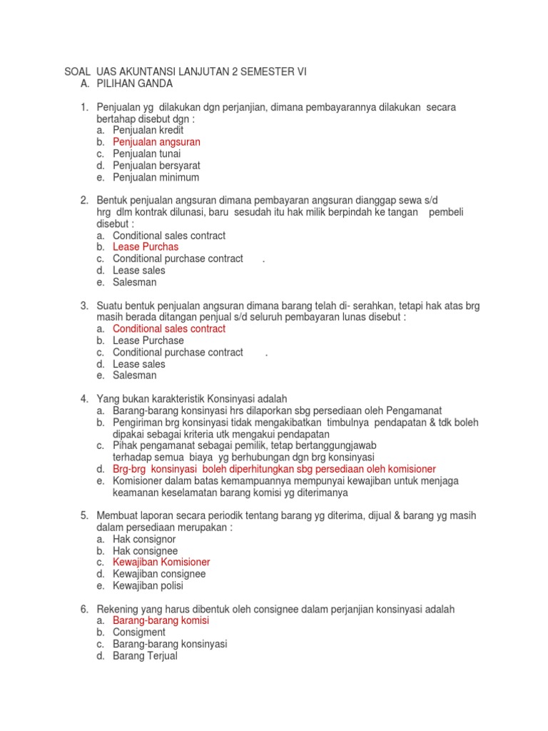 Soal Soal Uas Akuntansi Lanjutan 2