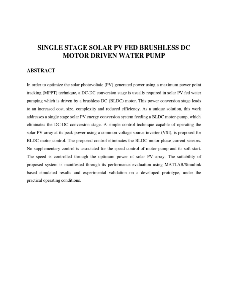 Benefits of Single Stage BLDC Solar Pump | PDF | Photovoltaic System ...