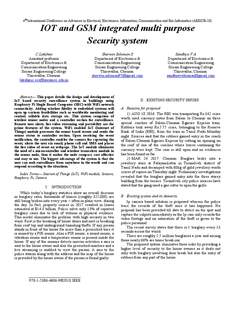 IOT and GSM Integrated Multi Purpose Security System | PDF | Internet ...