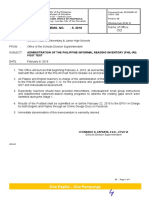 Division Memo. No., S. 2018: Administration of The Philippine Informal Reading Inventory (Phil-Iri) Post Test