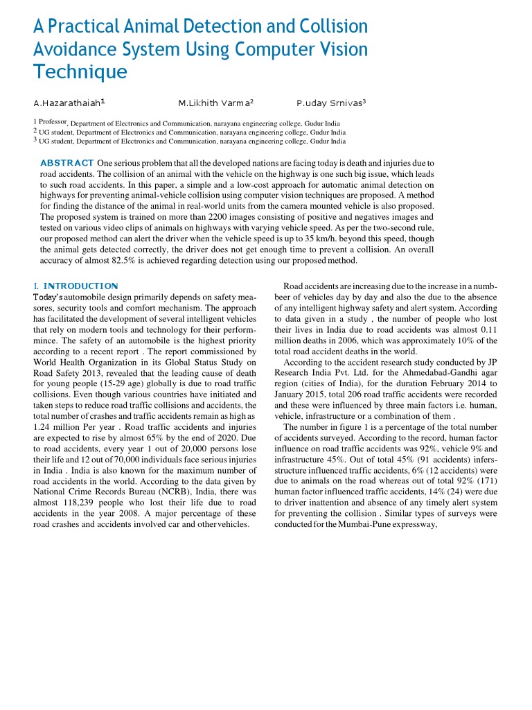 A Practical Animal Detection and Collision Avoidance System Using ...