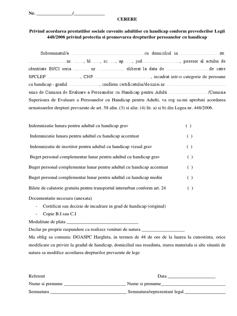 Cerere Drepturi Handicap Adulti | PDF