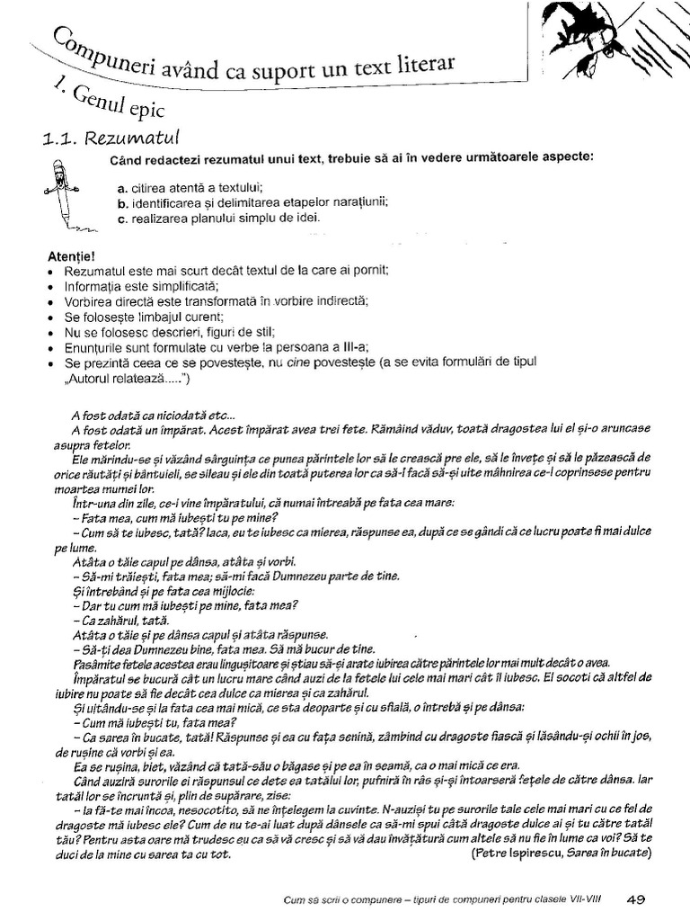 Rezumatul Compunere+exercitii Booklet Cls 7-8 PDF | PDF