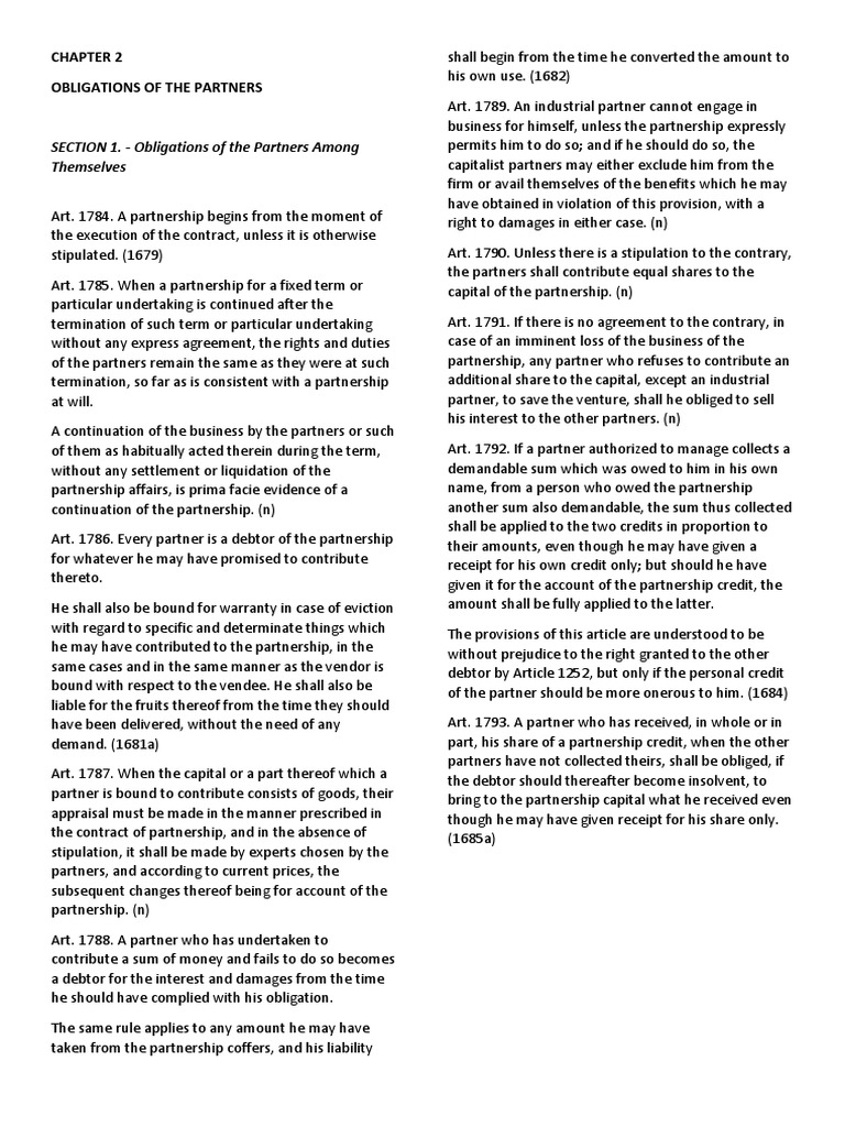 Obligations of The Partners | PDF | Partnership | Concurrent Estate