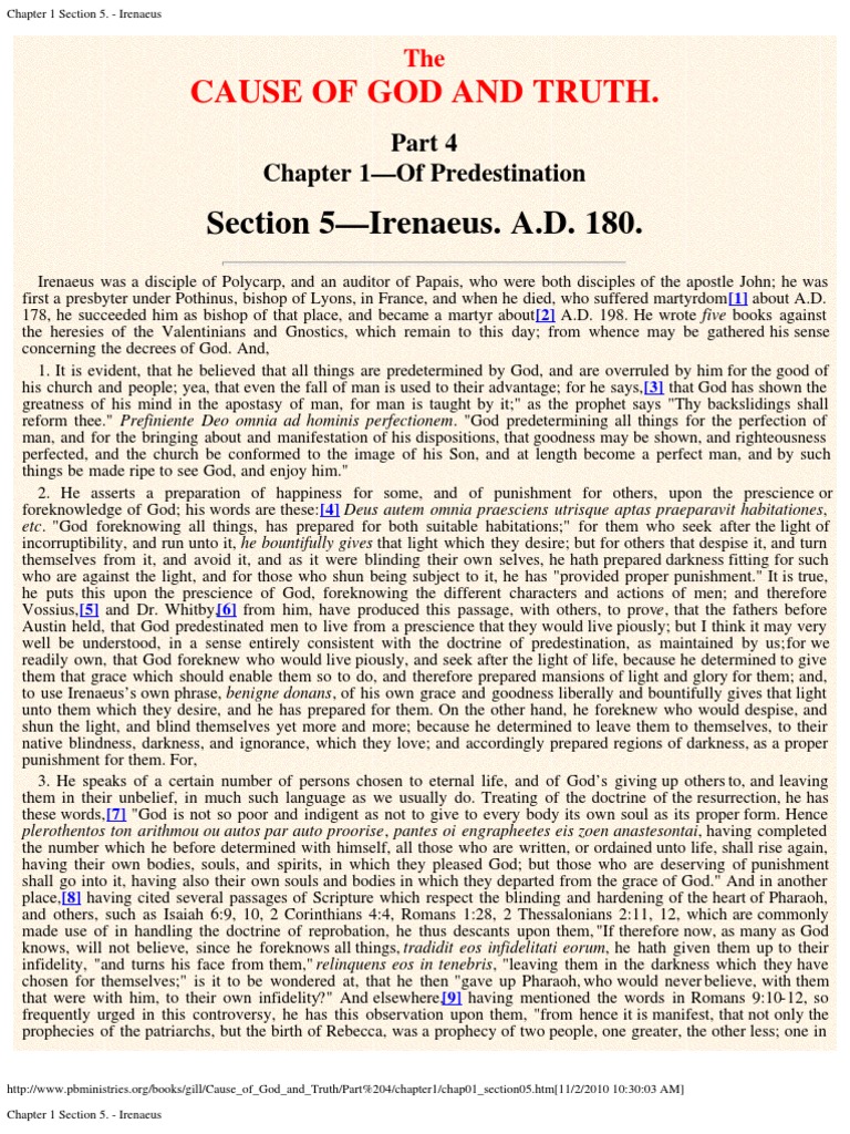 Chapter 1 Section 5. - Irenaeus | PDF | Irenaeus | Predestination