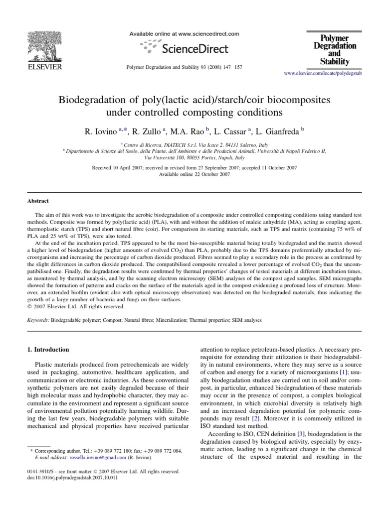 Biodegradation of PLA/Starch/Coir Composites | PDF | Biodegradation ...