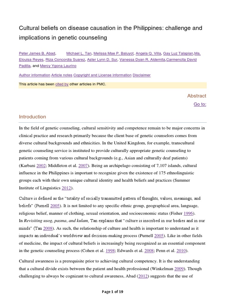 Cultural Beliefs On Disease Causation in The Philippines | PDF ...