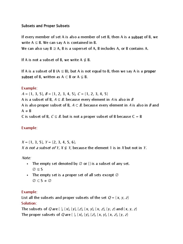 Subsets And Proper Subsets