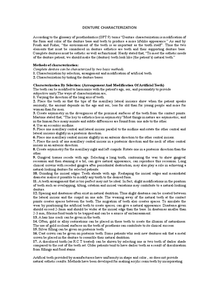 Denture Characterization | PDF | Dentures | Tooth