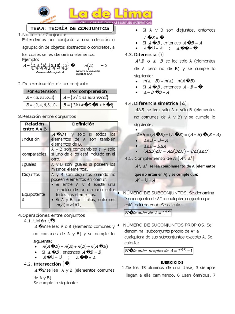 Teoría de Conjuntos: Definiciones y Ejercicios | PDF | Conjunto ...