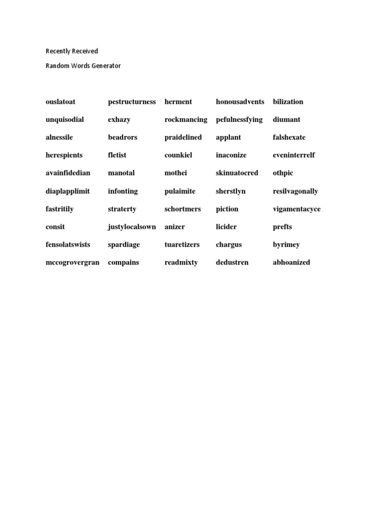 Unique Random Words Generator List | PDF