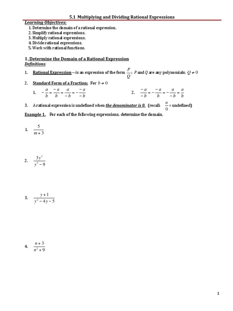 Multiplying and Dividing Rational Expressions | PDF | Fraction ...