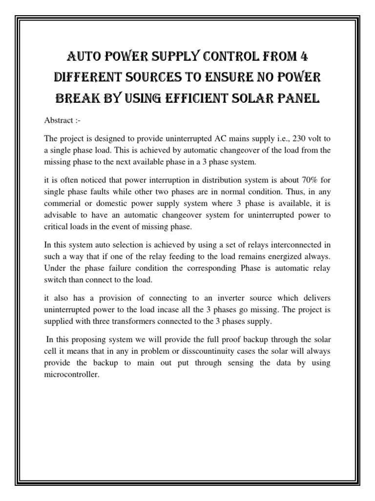Solar-Powered Auto Supply Control System | PDF | Power Inverter | Solar ...