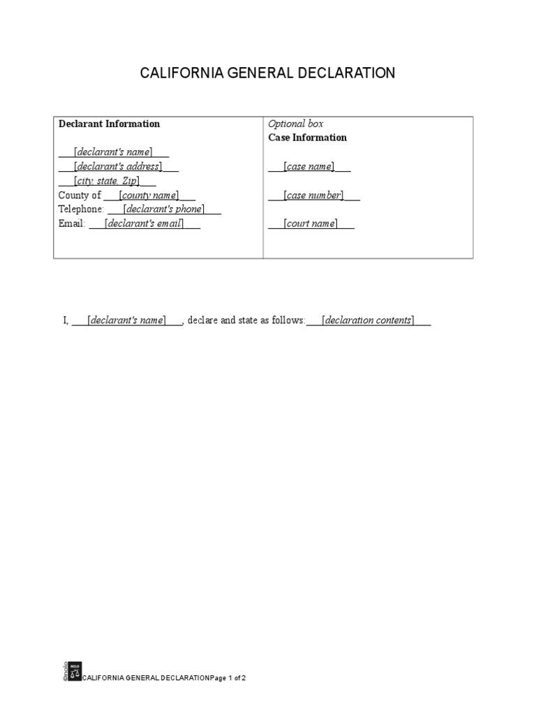 California General Declaration Template | PDF
