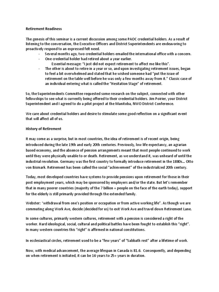 Retirement Readiness Seminar Notes | PDF | Retirement | Grief